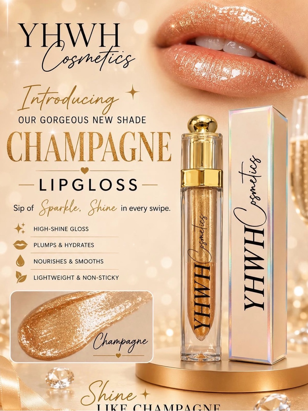 Champagne Lip Gloss - Shimmery Gold Shine